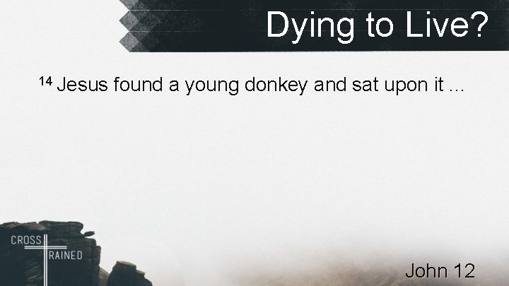 Dying to Live? 14 Jesus found a young donkey and sat upon it. .