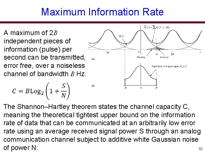 Maximum Information Rate A maximum of 2 B independent pieces of information (pulse) per