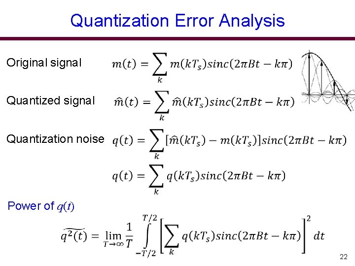 Quantization Error Analysis Original signal Quantized signal Quantization noise Power of q(t) 22 
