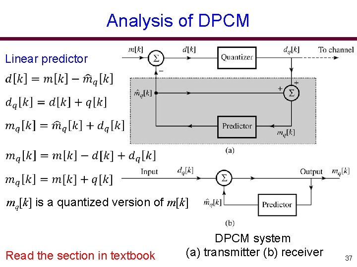 Analysis of DPCM Linear predictor mq[k] is a quantized version of m[k] Read the