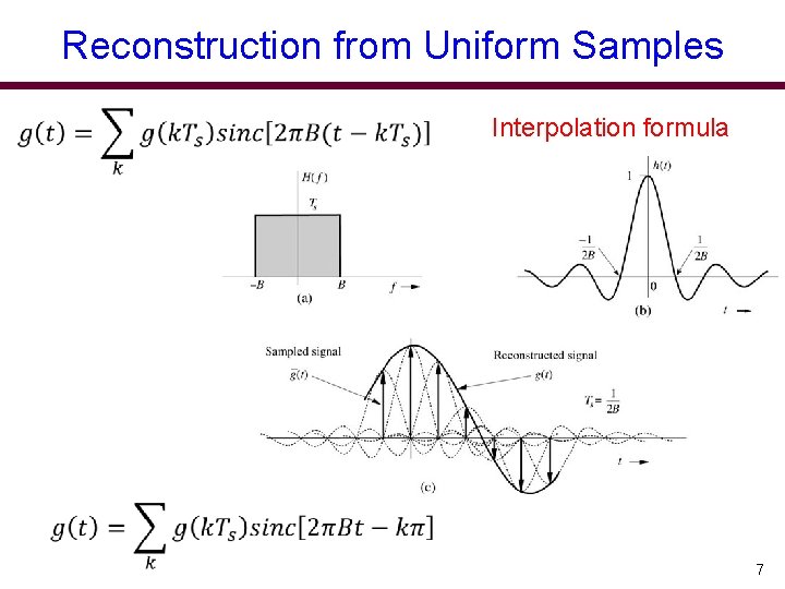 Reconstruction from Uniform Samples Interpolation formula 7 