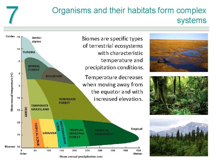 7 Organisms and their habitats form complex systems Biomes are specific types of terrestrial