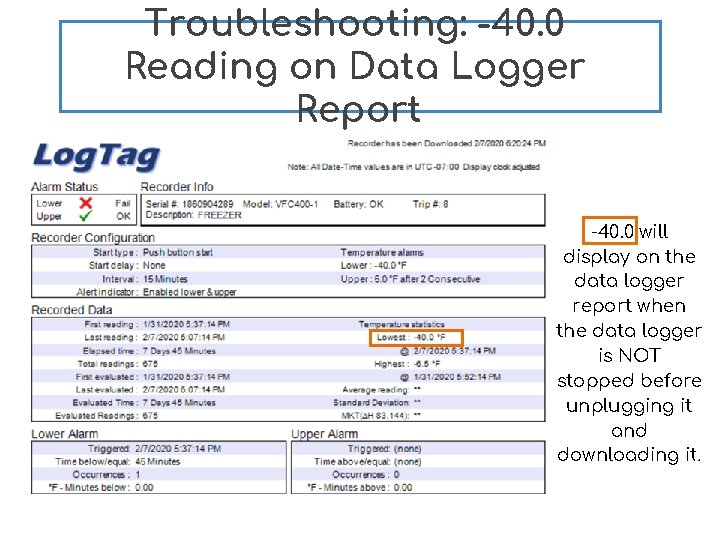 Troubleshooting: -40. 0 Reading on Data Logger Report -40. 0 will display on the