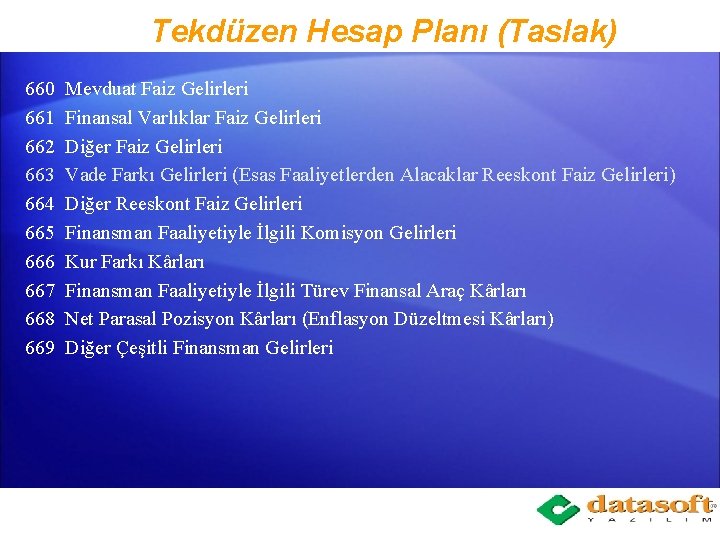 Tekdüzen Hesap Planı (Taslak) 660 661 662 663 664 665 666 667 668 669