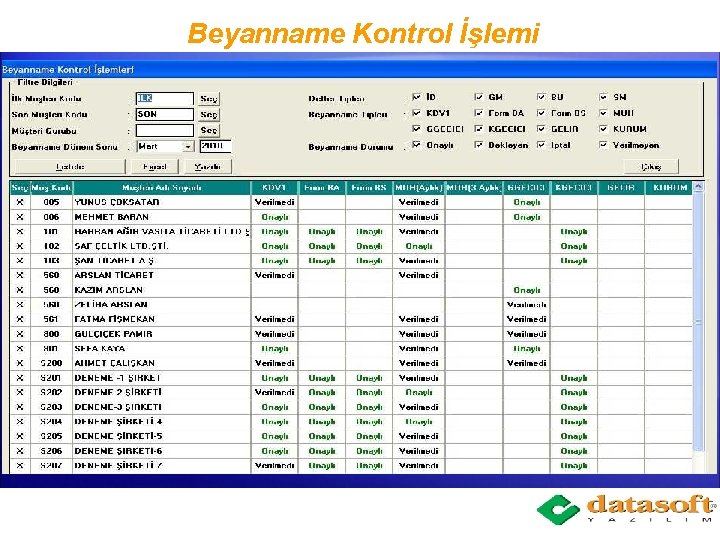 Beyanname Kontrol İşlemi 