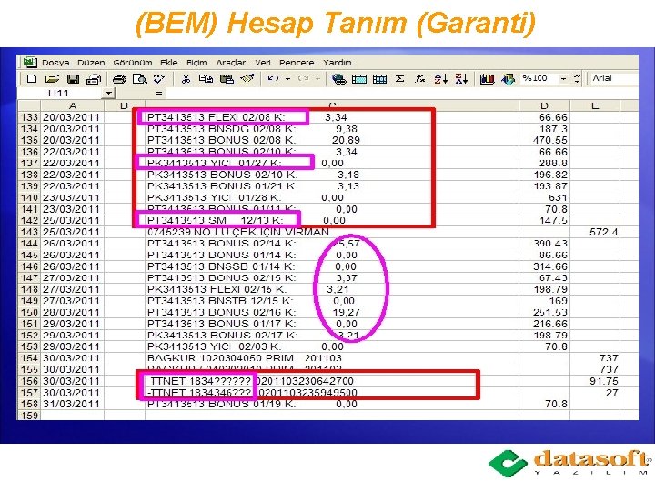 (BEM) Hesap Tanım (Garanti) 