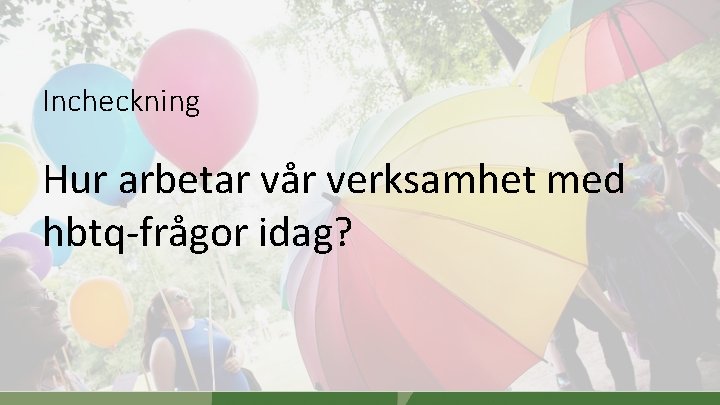 Incheckning Hur arbetar vår verksamhet med hbtq-frågor idag? 