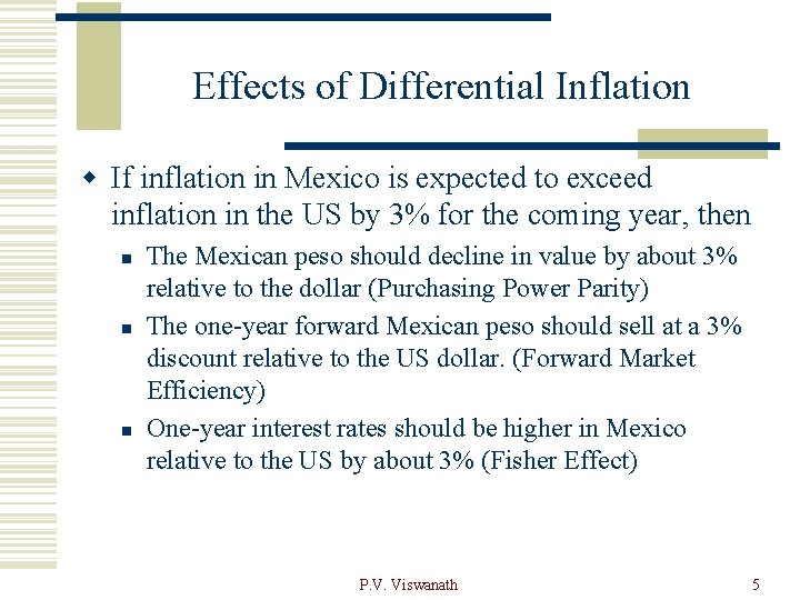 Effects of Differential Inflation w If inflation in Mexico is expected to exceed inflation