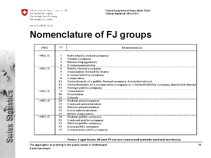 Federal Department of Home Affairs FDHA Federal Statistical Office FSO Nomenclature of FJ groups