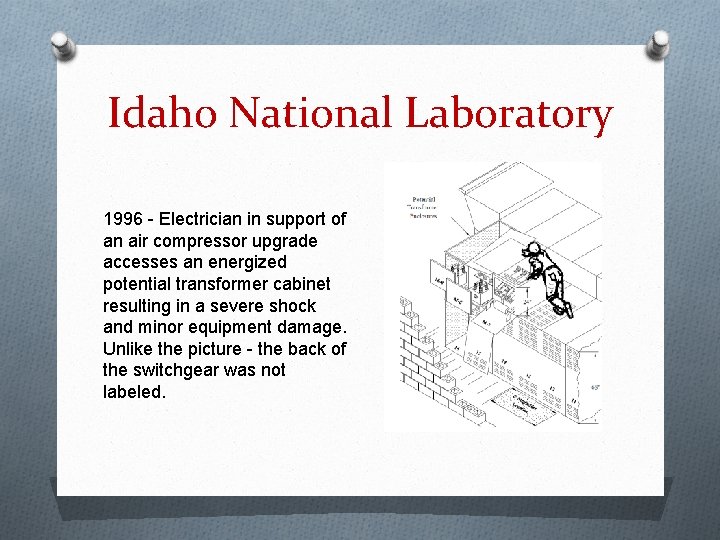 Idaho National Laboratory 1996 - Electrician in support of an air compressor upgrade accesses