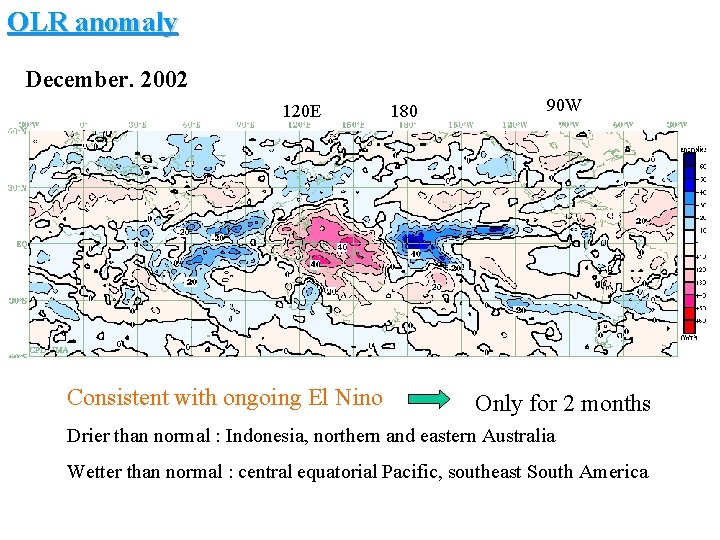 OLR anomaly December. 2002 120 E Consistent with ongoing El Nino 180 90 W