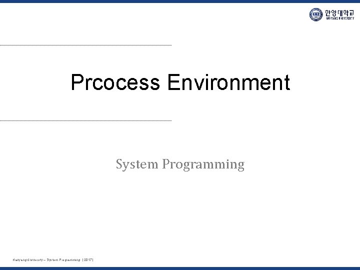 Prcocess Environment System Programming Hanyang University – System Programming. [ 2017 ] 