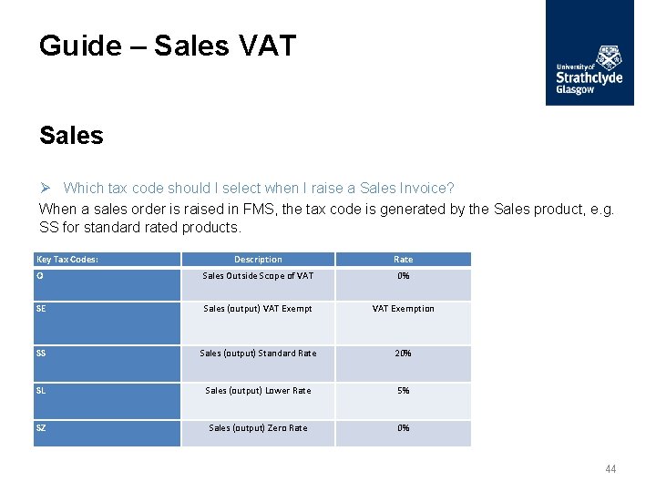Guide – Sales VAT Sales Ø Which tax code should I select when I