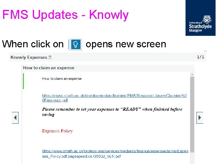 FMS Updates - Knowly When click on opens new screen • new screen 