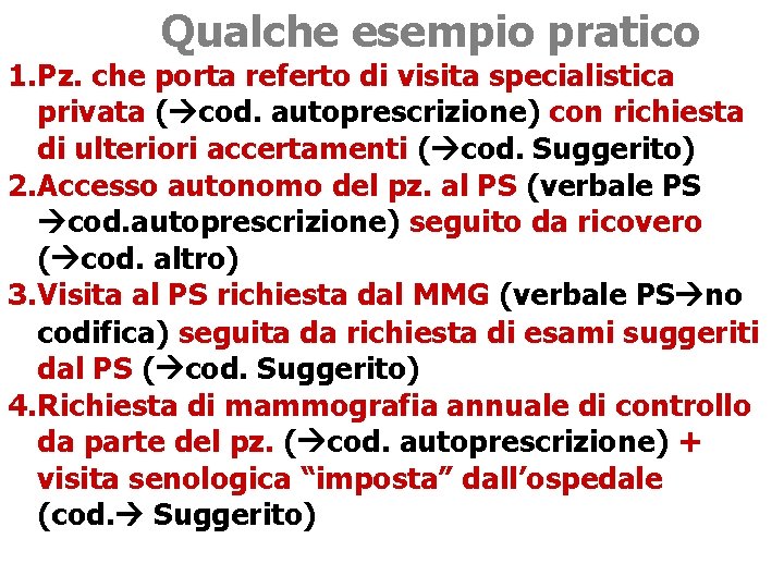 Qualche esempio pratico 1. Pz. che porta referto di visita specialistica privata ( cod.