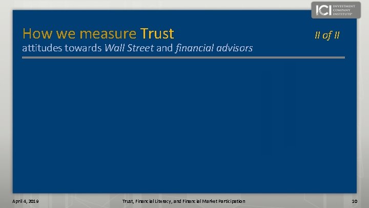 How we measure Trust attitudes towards Wall Street and financial advisors April 4, 2019