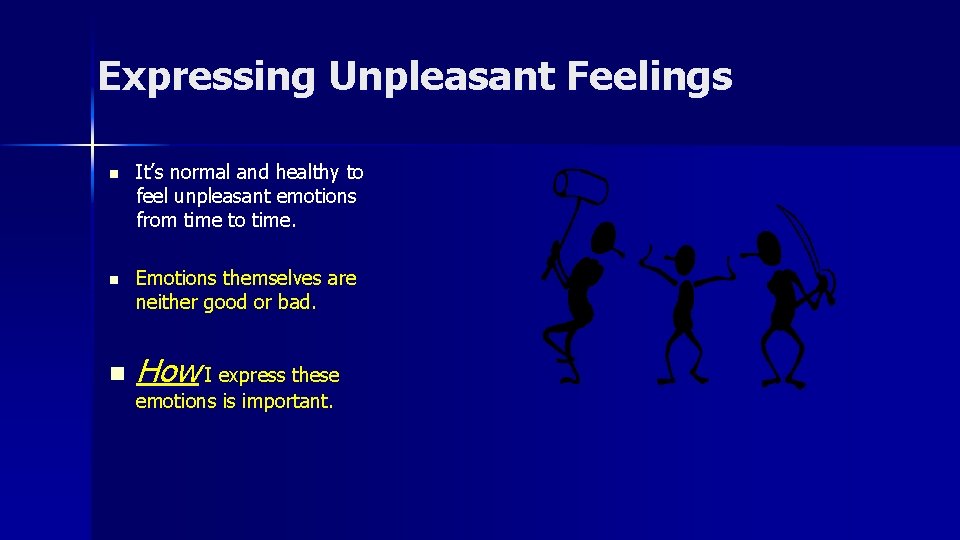 Expressing Unpleasant Feelings n It’s normal and healthy to feel unpleasant emotions from time