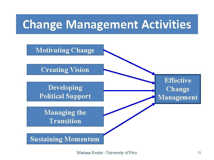 Change Management Activities Motivating Change Creating Vision Developing Political Support Effective Change Management Managing