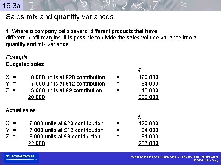 19. 3 a Sales mix and quantity variances 1. Where a company sells several