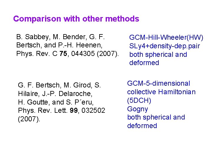 Comparison with other methods B. Sabbey, M. Bender, G. F. Bertsch, and P. -H.
