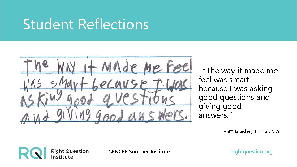 Student Reflections “The way it made me feel was smart because I was asking