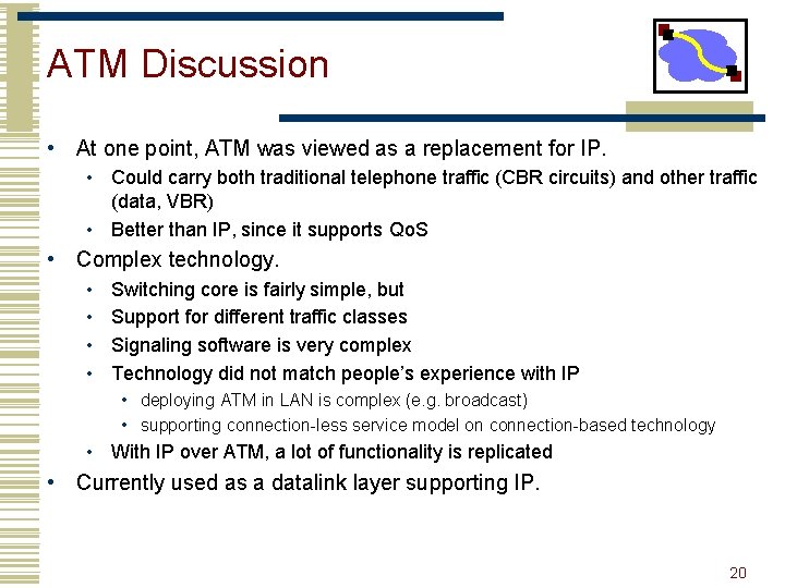 ATM Discussion • At one point, ATM was viewed as a replacement for IP.