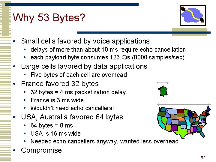 Why 53 Bytes? • Small cells favored by voice applications • delays of more