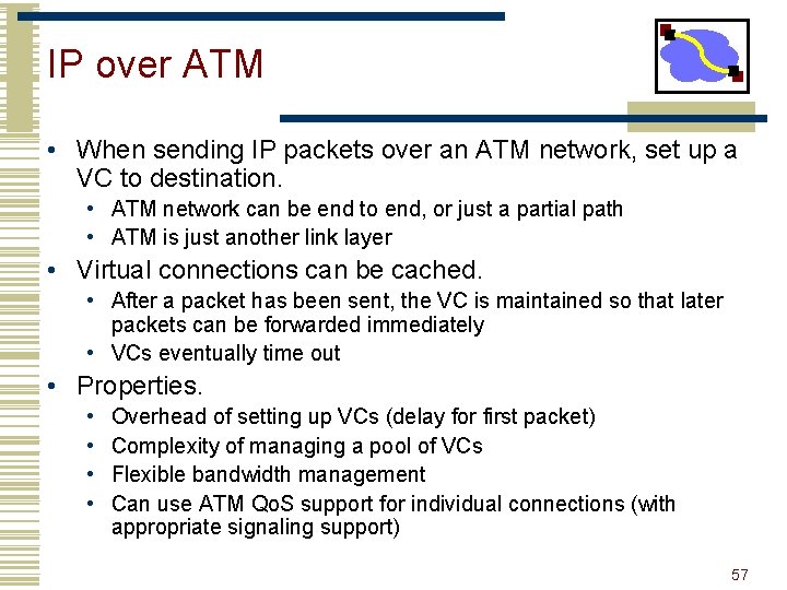 IP over ATM • When sending IP packets over an ATM network, set up