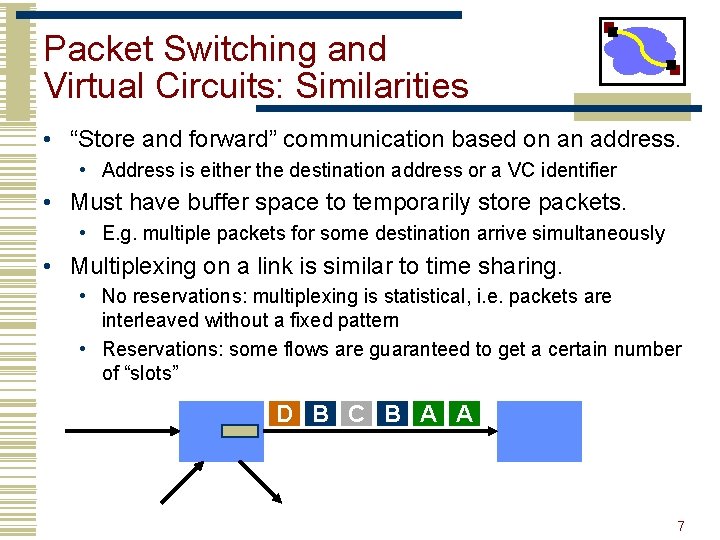 Packet Switching and Virtual Circuits: Similarities • “Store and forward” communication based on an