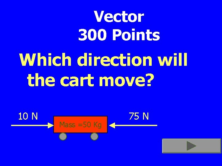 Vector 300 Points Which direction will the cart move? 10 N Mass =50 Kg