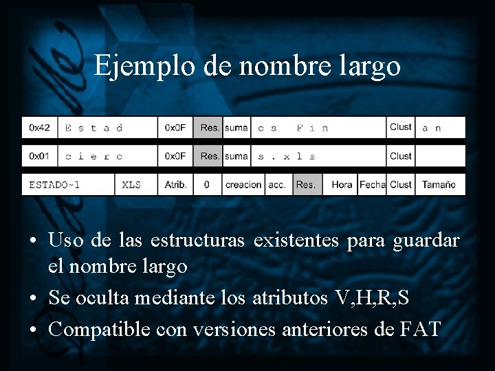 Ejemplo de nombre largo • Uso de las estructuras existentes para guardar el nombre
