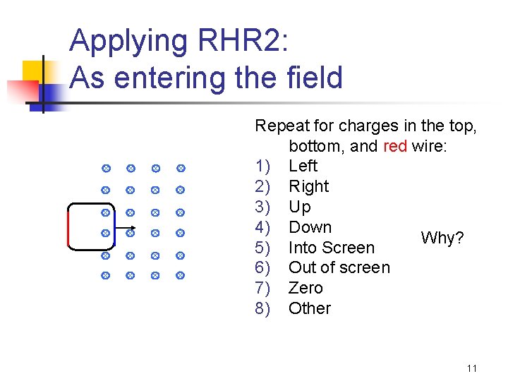 Applying RHR 2: As entering the field Repeat for charges in the top, bottom,