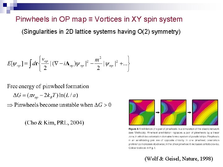 Pinwheels in OP map ≡ Vortices in XY spin system (Singularities in 2 D