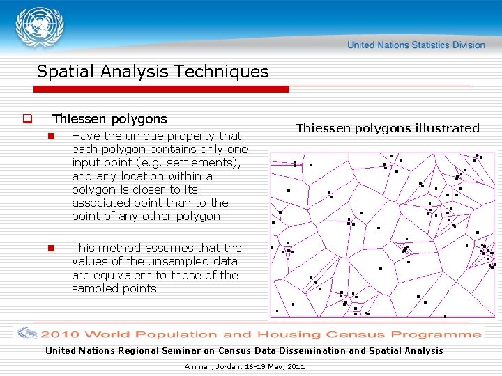 Spatial Analysis Techniques q Thiessen polygons n Have the unique property that each polygon