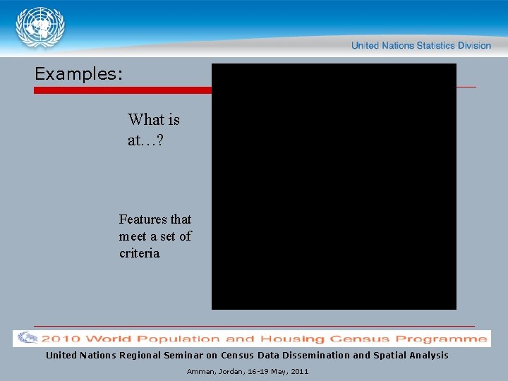 Examples: What is at…? Features that meet a set of criteria United Nations Regional