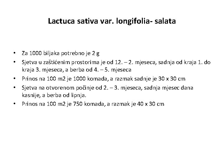 Lactuca sativa var. longifolia- salata • Za 1000 biljaka potrebno je 2 g •