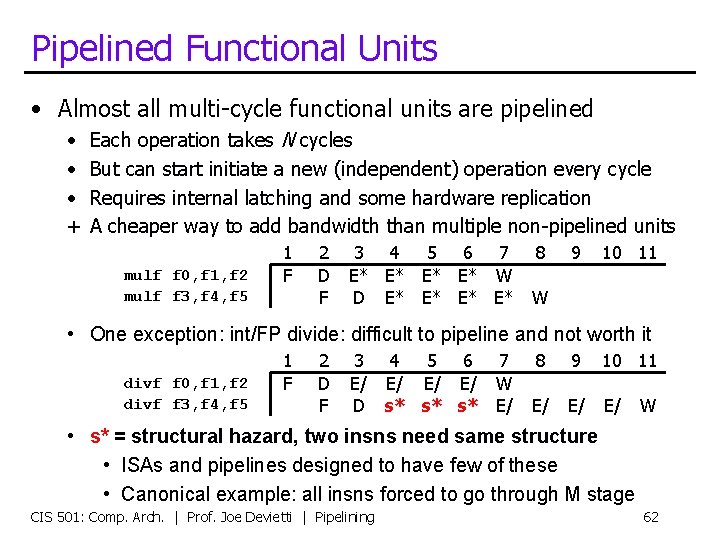 Pipelined Functional Units • Almost all multi-cycle functional units are pipelined • • •