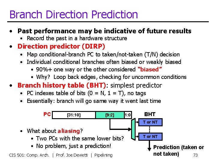 Branch Direction Prediction • Past performance may be indicative of future results • Record