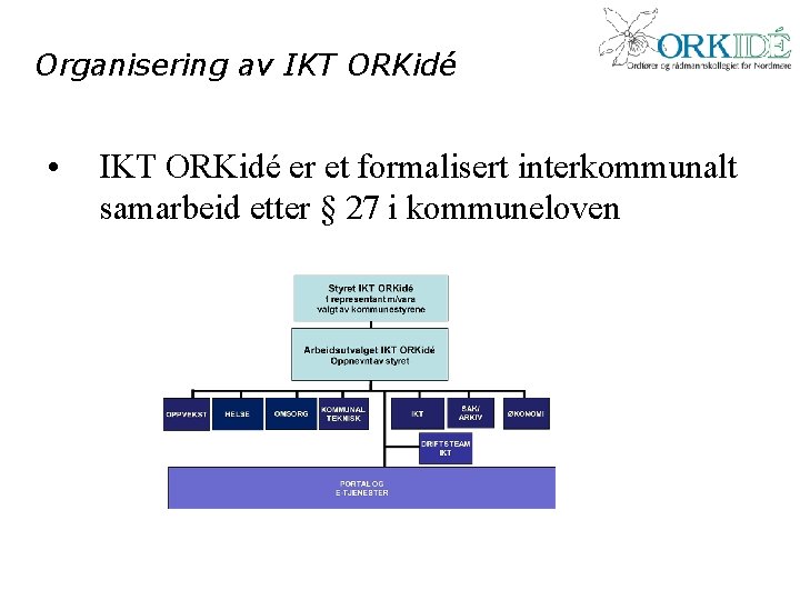 Organisering av IKT ORKidé • IKT ORKidé er et formalisert interkommunalt samarbeid etter §