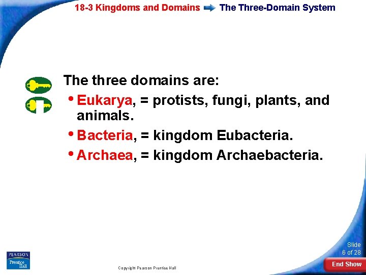 18 -3 Kingdoms and Domains The Three-Domain System The three domains are: • Eukarya,