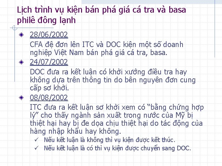 Lịch trình vụ kiện bán phá giá cá tra và basa philê đông lạnh