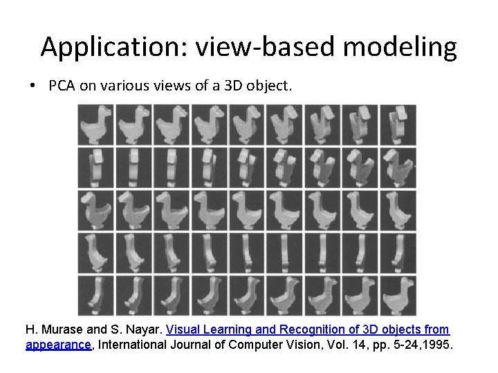 Application: view-based modeling • PCA on various views of a 3 D object. H.