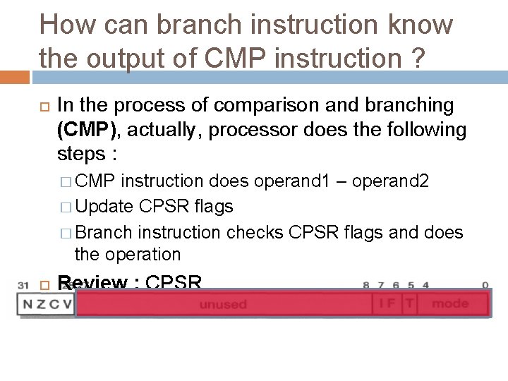 How can branch instruction know the output of CMP instruction ? In the process