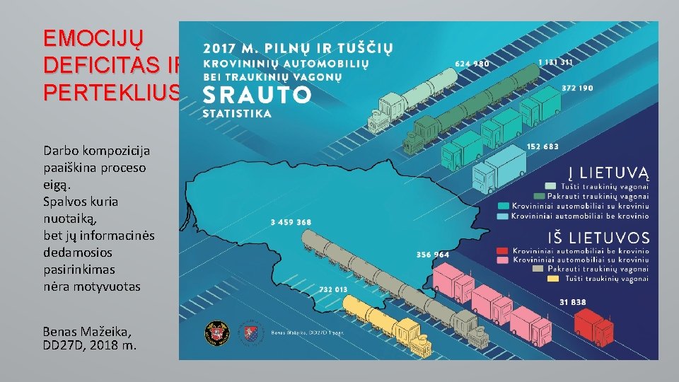 EMOCIJŲ DEFICITAS IR PERTEKLIUS Darbo kompozicija paaiškina proceso eigą. Spalvos kuria nuotaiką, bet jų