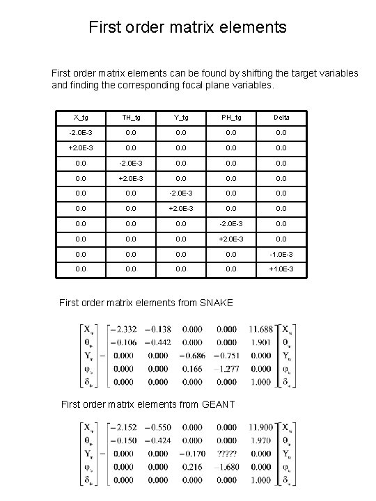 First order matrix elements can be found by shifting the target variables and finding