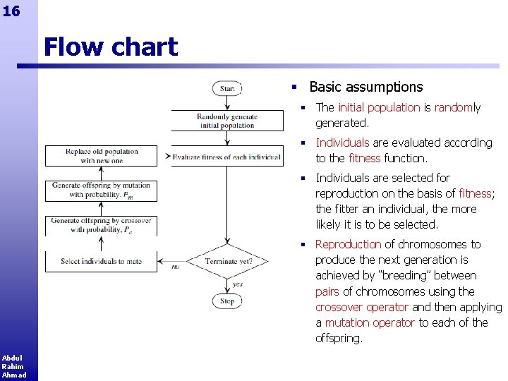 16 Flow chart § Basic assumptions § The initial population is randomly generated. §
