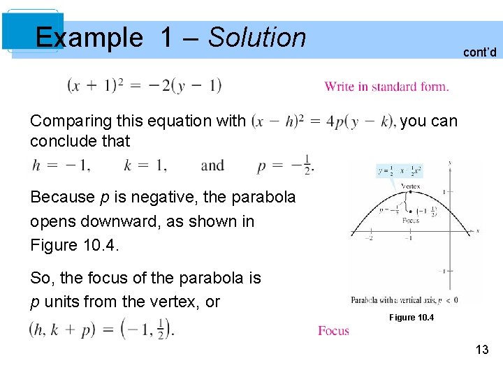 Example 1 – Solution Comparing this equation with conclude that cont’d you can Because