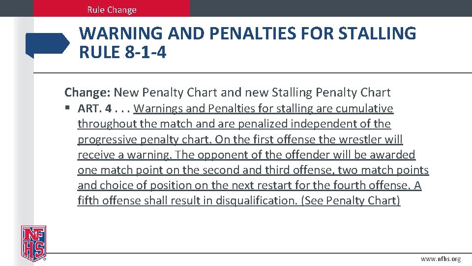 Rule Change WARNING AND PENALTIES FOR STALLING RULE 8 -1 -4 Change: New Penalty