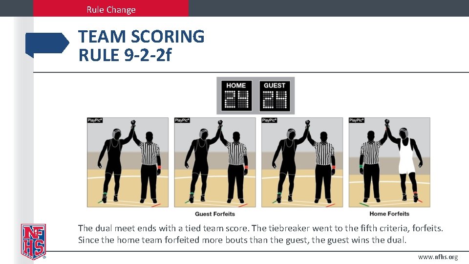 Rule Change TEAM SCORING RULE 9 -2 -2 f The dual meet ends with