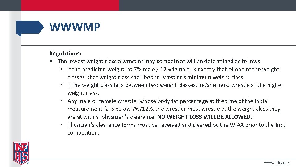 WWWMP Regulations: § The lowest weight class a wrestler may compete at will be